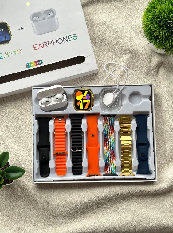 i20 Ultra Max Smartwatch with Earpods Pro 2 & 7 Premium Interchangeable Straps - The Ultimate Tech Bundle - Binnoor Collection