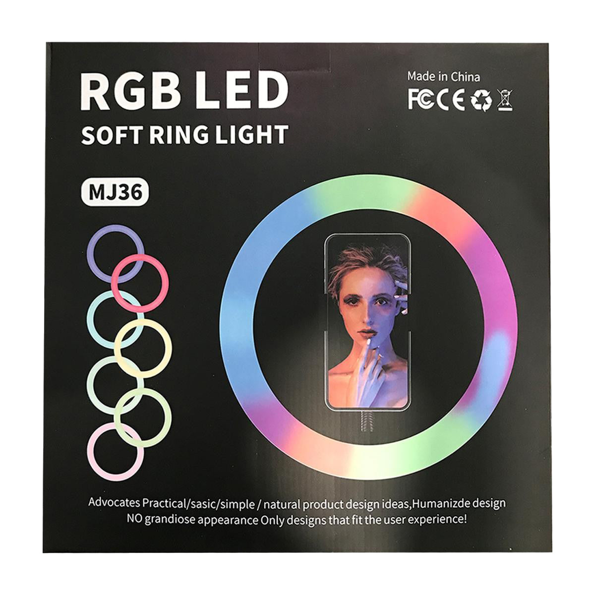 MJ36 14.1" RGB LED Ring Light – Multi-Color Beauty Fill Light with Phone Clip (Stand Not Included) - Binnoor Collection