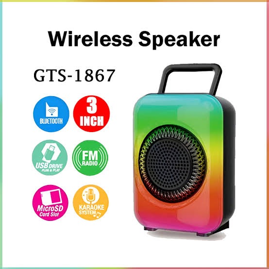 GTS-1867 Mini Portable 3-Inch Wireless Speaker – Rechargeable with Flame Lighting Effect - Binnoor Collection