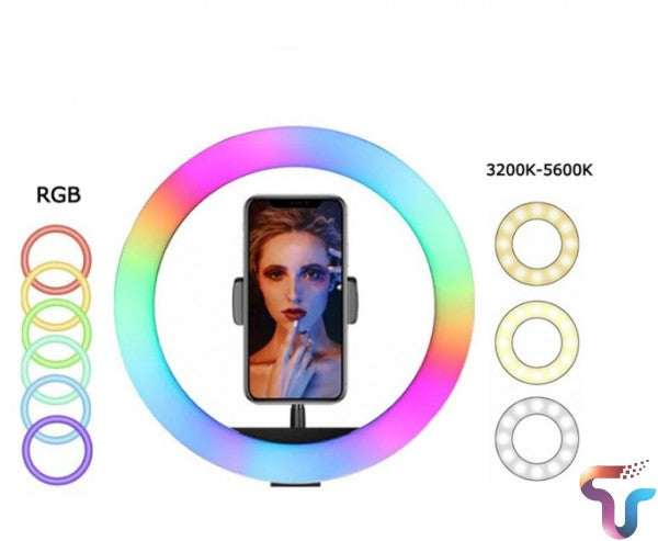 MJ33 13" RGB LED Ring Light – Multi-Color Rainbow & Off-White Light with Phone Clip (Without Stand) - Binnoor Collection