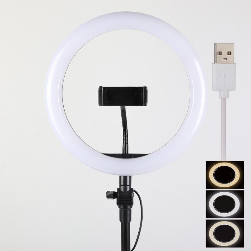 26CM Selfie LED Ring Light with Ball Head & Mobile Holder – 3-Color Brightness, Dimmable (Stand Not Included) - Binnoor Collection