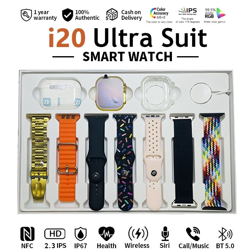i20 Ultra Max Smartwatch with Earpods Pro 2 & 7 Premium Interchangeable Straps - The Ultimate Tech Bundle - Binnoor Collection