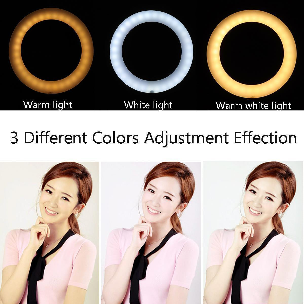26CM Selfie LED Ring Light with Ball Head & Mobile Holder – 3-Color Brightness, Dimmable (Stand Not Included) - Binnoor Collection