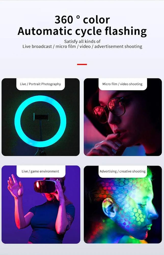 MJ26 10.2" RGB LED Soft Ring Light – 25W Dimmable Selfie Ring Light with Multi-Color Modes - Binnoor Collection