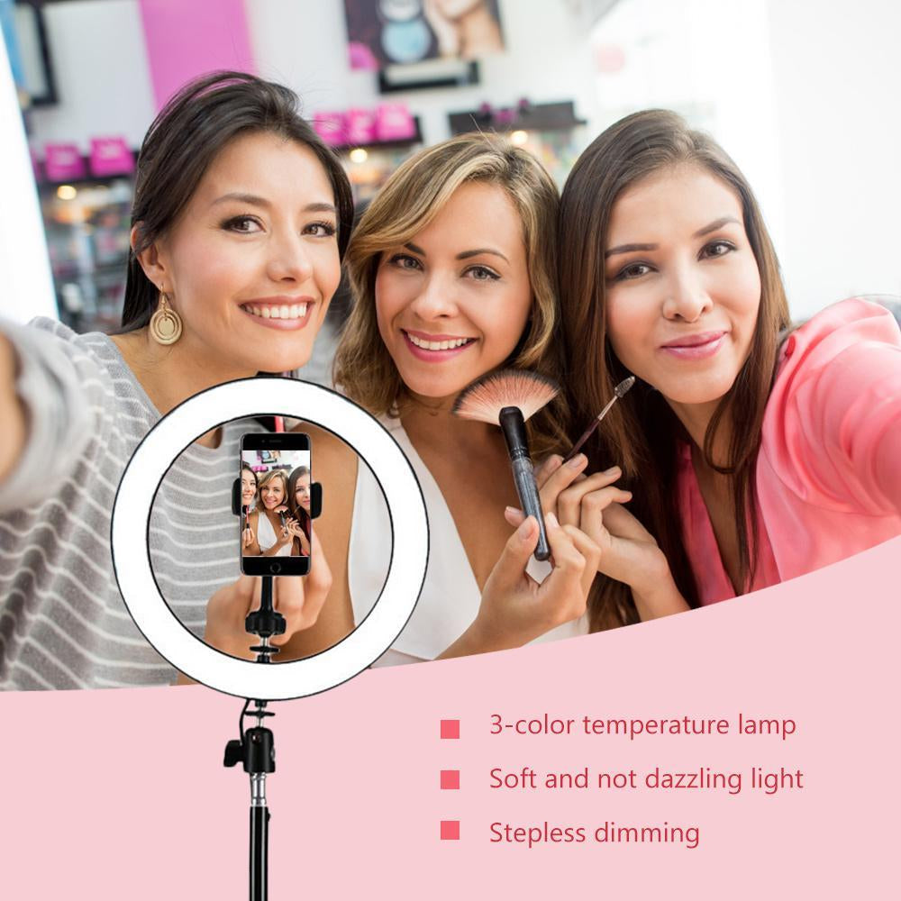 26CM Selfie LED Ring Light with Ball Head & Mobile Holder – 3-Color Brightness, Dimmable (Stand Not Included) - Binnoor Collection