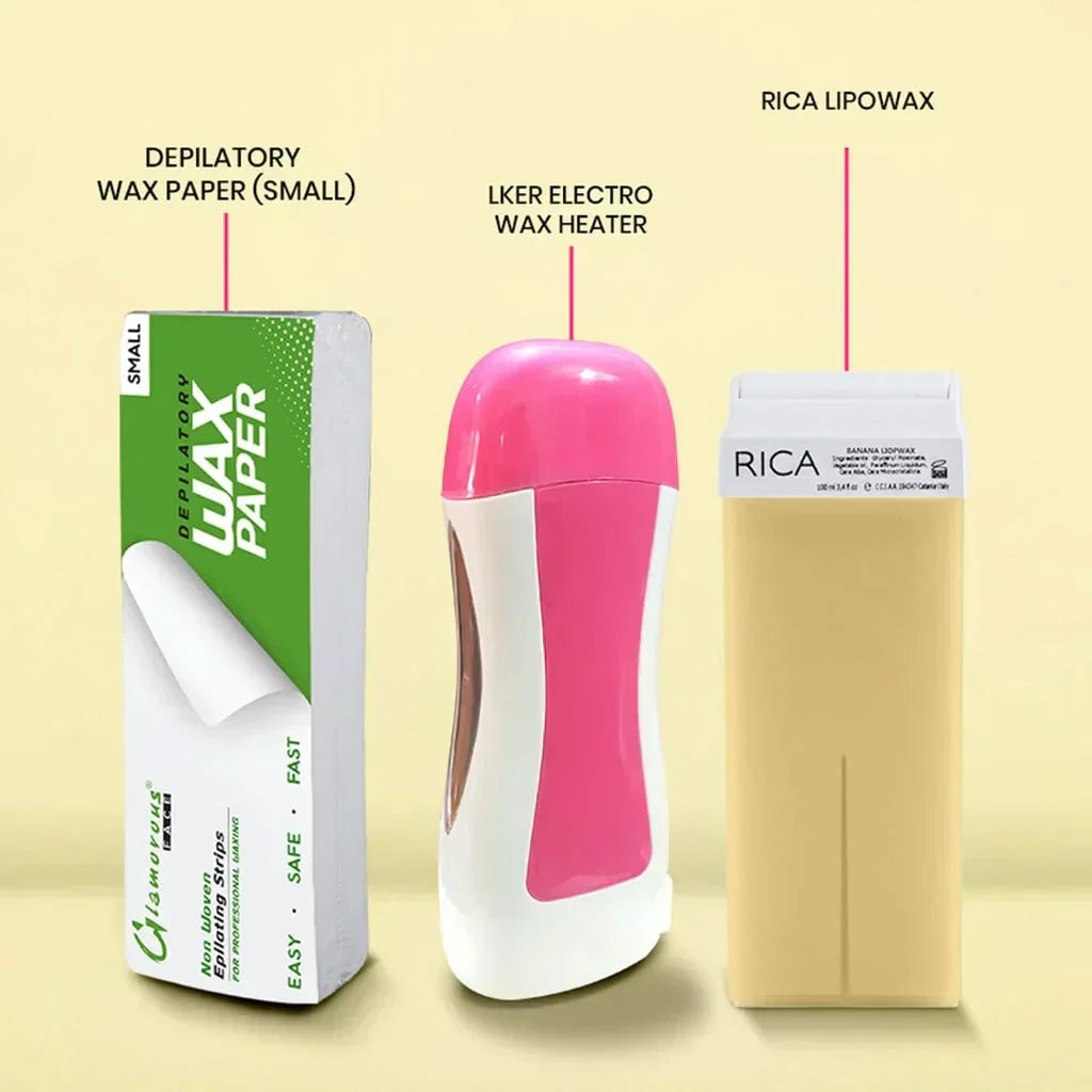 3 In 1 Wax Depilatory Refill Machine With Roller Wax - Binnoor Collection