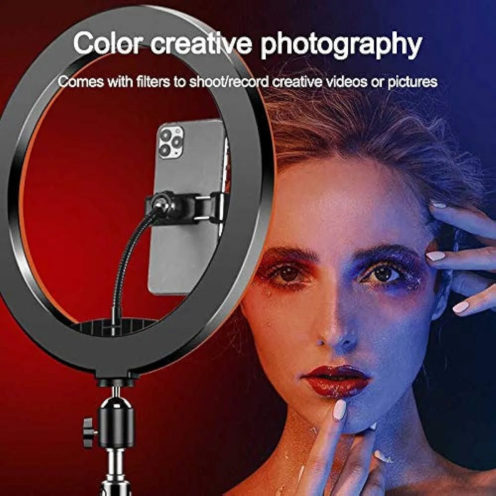 MJ26 10.2" RGB LED Soft Ring Light – 25W Dimmable Selfie Ring Light with Multi-Color Modes - Binnoor Collection