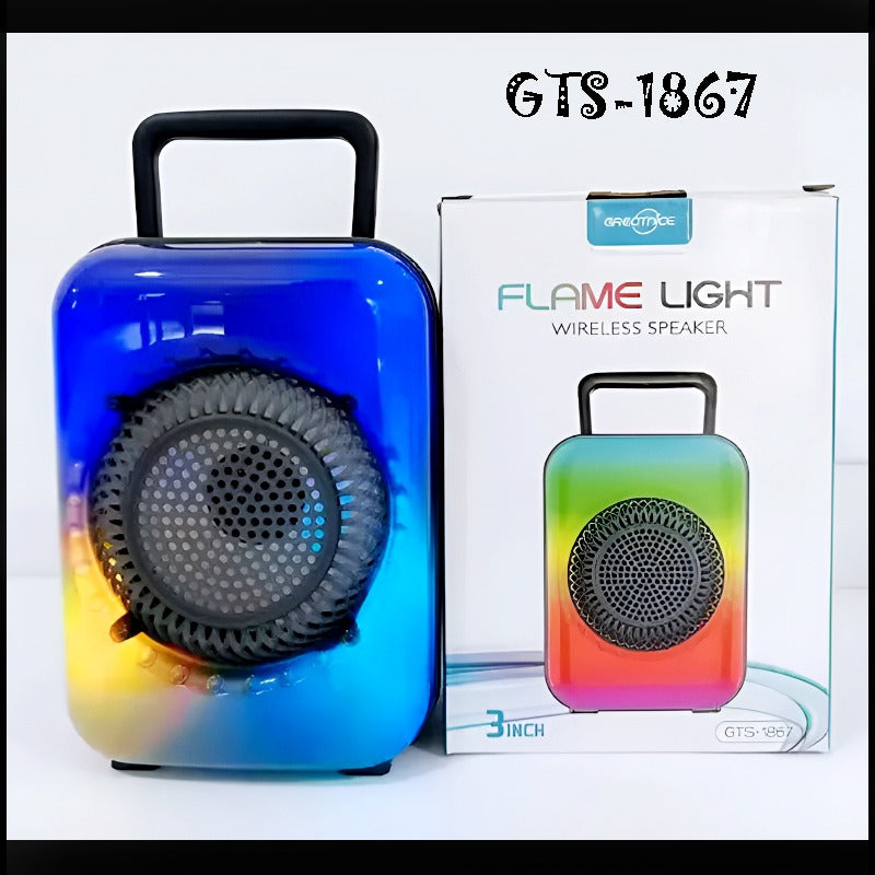 GTS-1867 Mini Portable 3-Inch Wireless Speaker – Rechargeable with Flame Lighting Effect - Binnoor Collection
