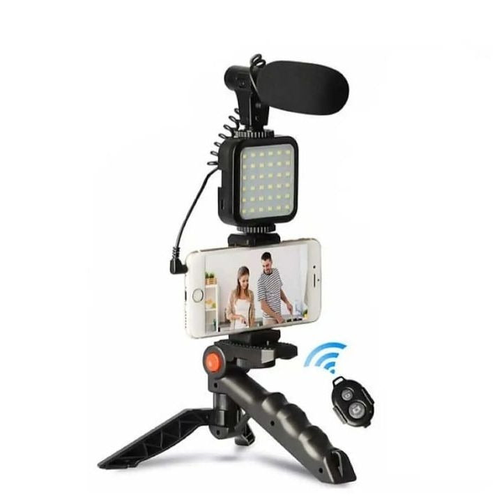 AY 49 All-in-One Video Creation Kit – Tripod, Microphone, LED Light, and Mobile Holder for Perfect Vlogs" - Binnoor Collection