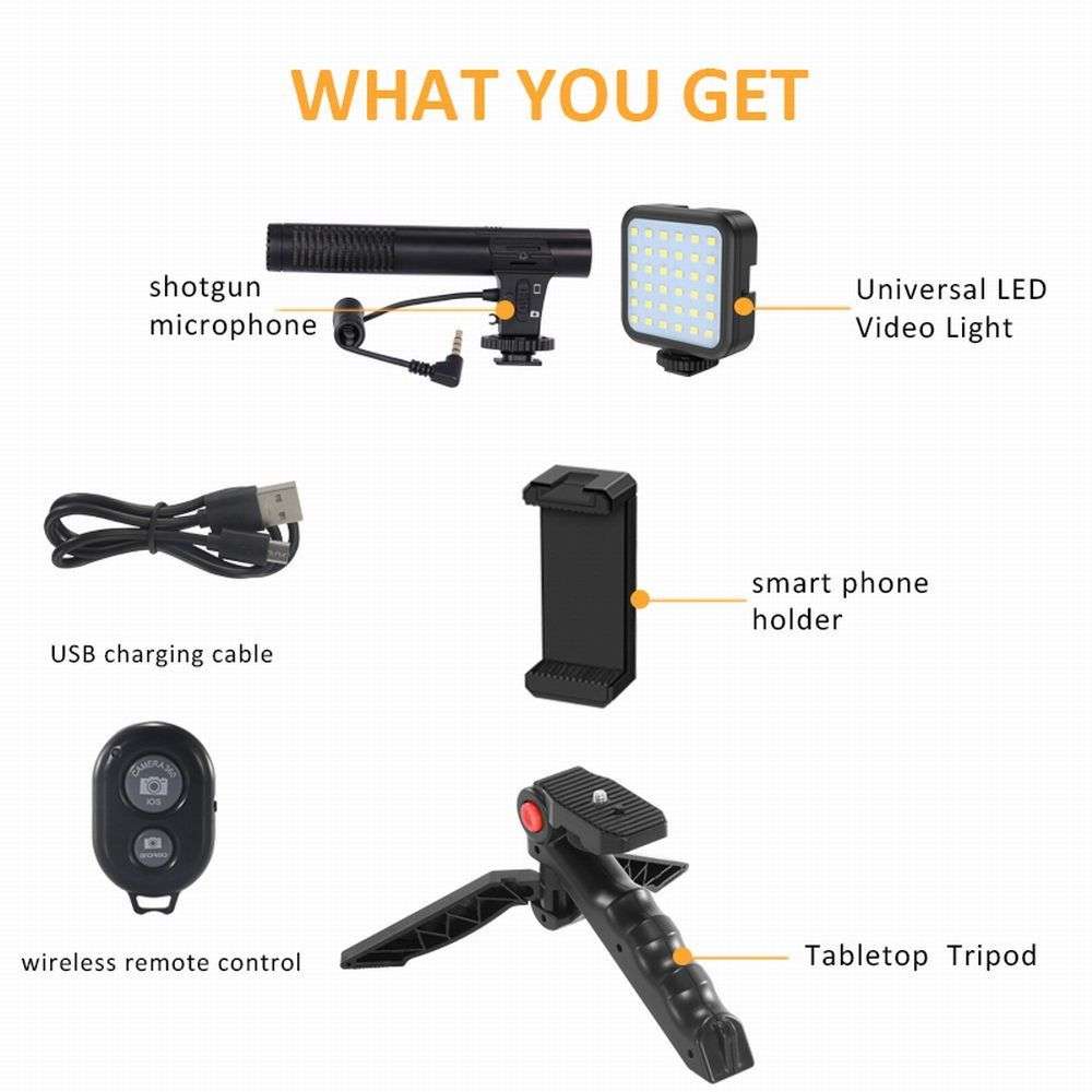 AY 49 All-in-One Video Creation Kit – Tripod, Microphone, LED Light, and Mobile Holder for Perfect Vlogs" - Binnoor Collection