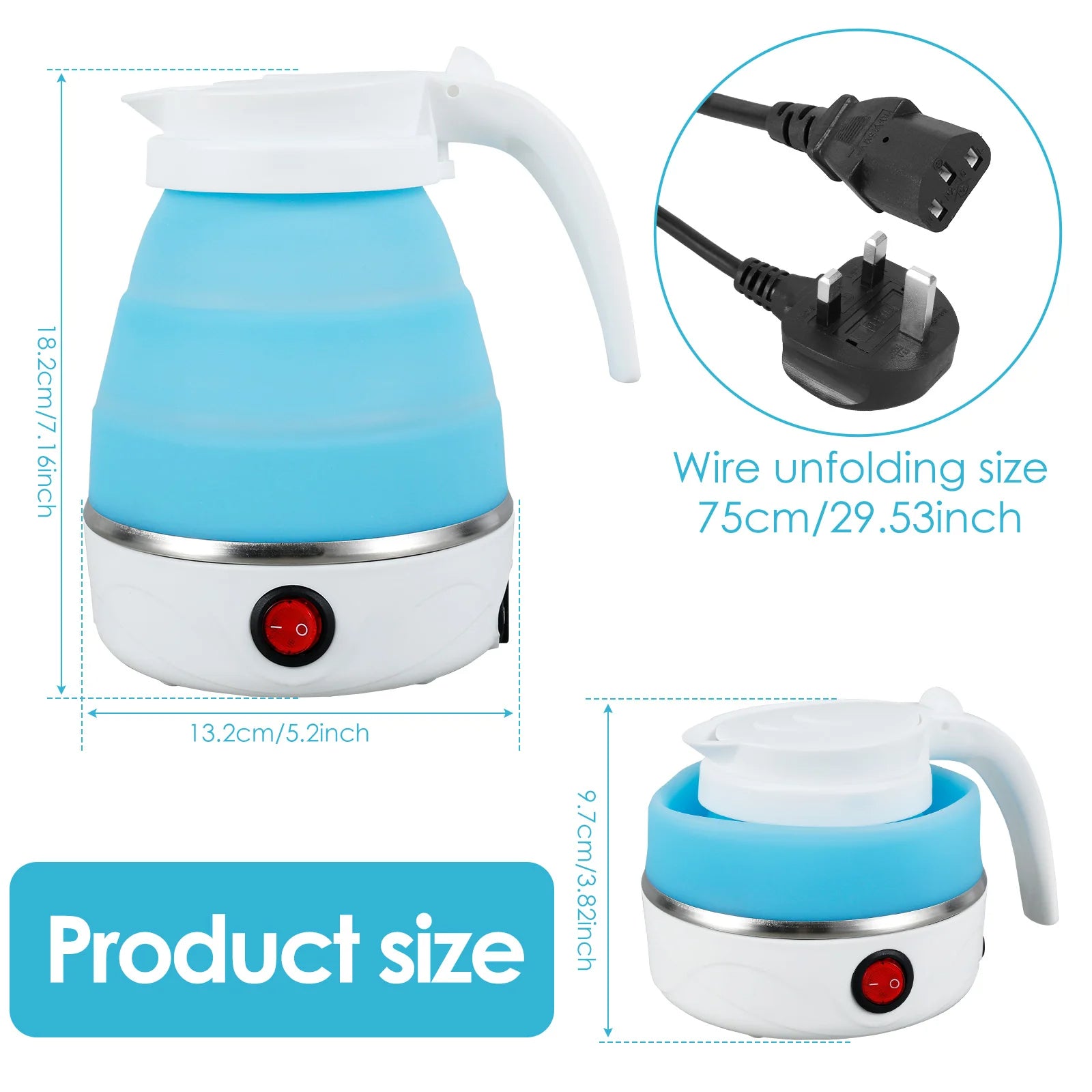 Mini Folding  Electric Kettle Portable Leakproof Silicone 600ml 600W - Binnoor Collection