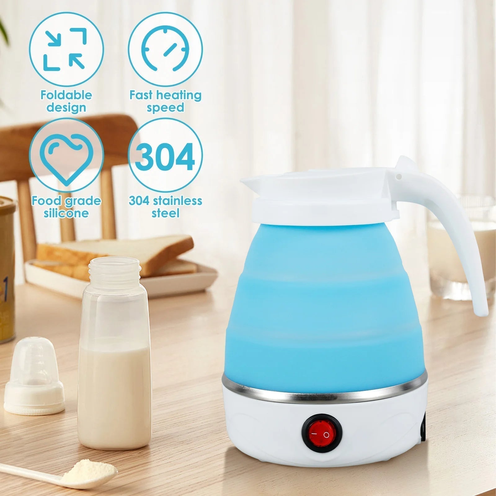 Mini Folding  Electric Kettle Portable Leakproof Silicone 600ml 600W - Binnoor Collection