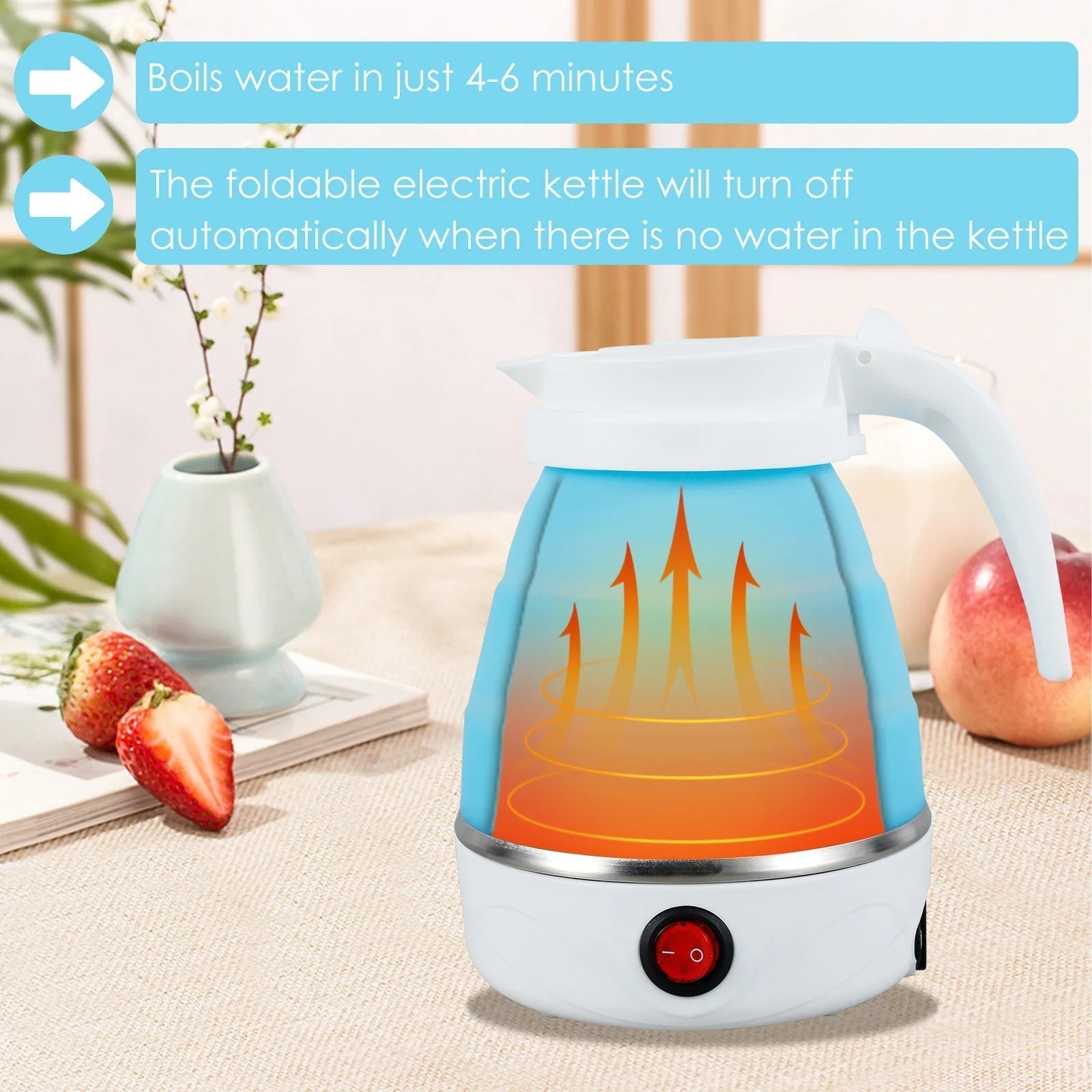 Mini Folding  Electric Kettle Portable Leakproof Silicone 600ml 600W - Binnoor Collection