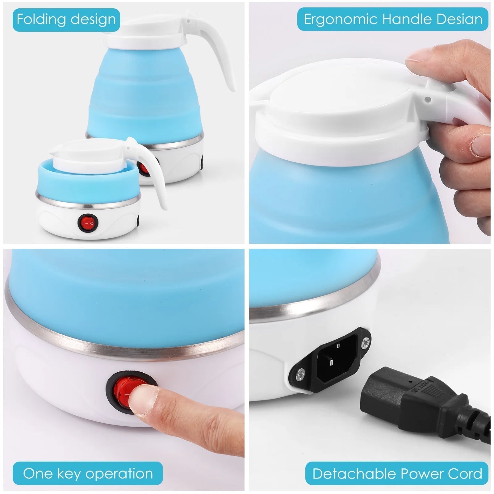 Mini Folding  Electric Kettle Portable Leakproof Silicone 600ml 600W - Binnoor Collection