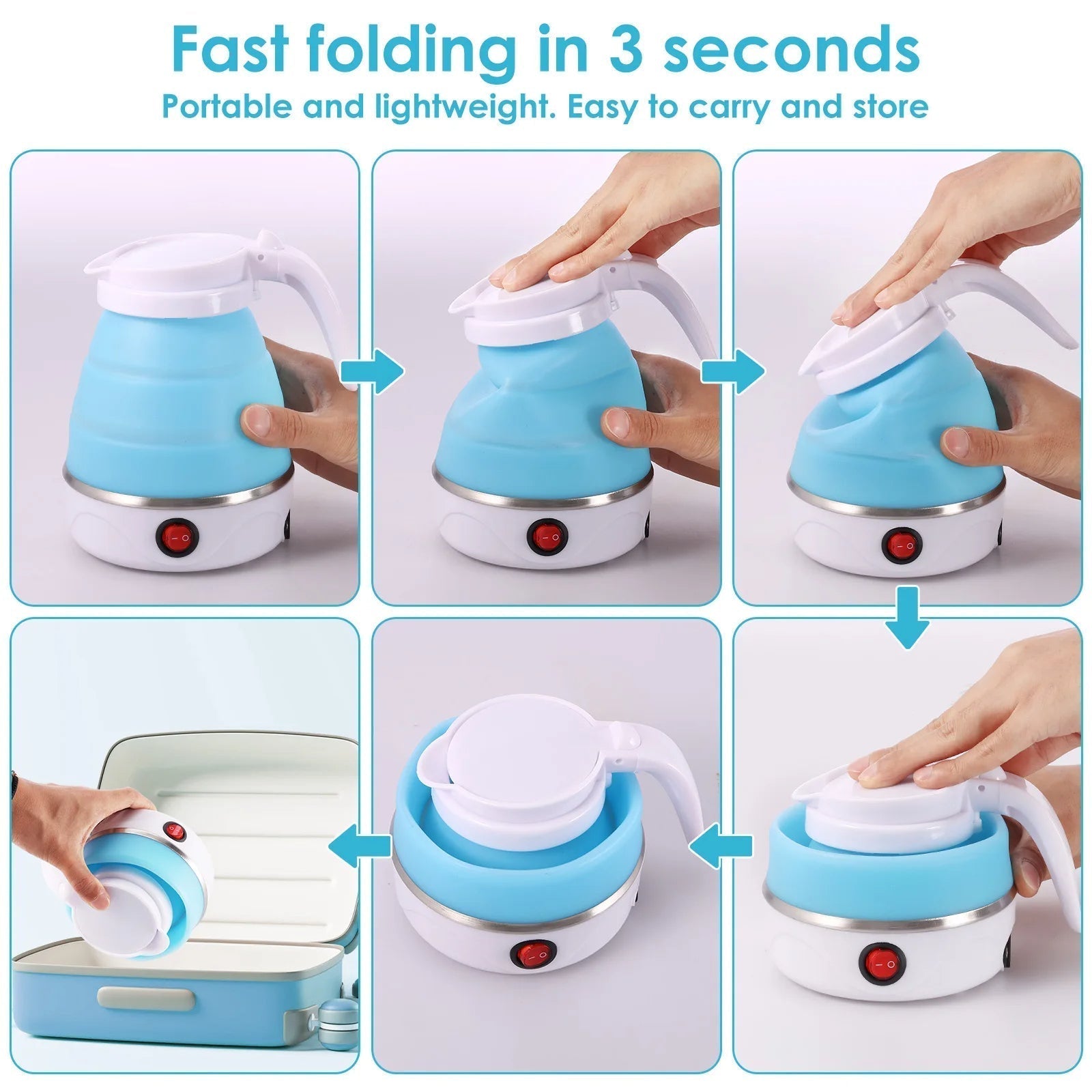 Mini Folding  Electric Kettle Portable Leakproof Silicone 600ml 600W - Binnoor Collection