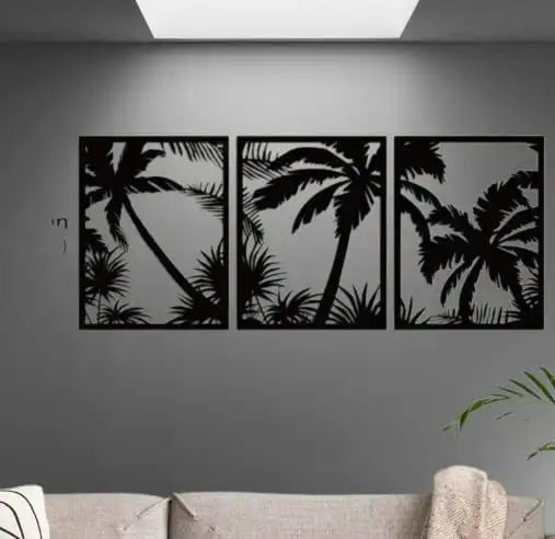 Wooden Palm Trees Wall Decoration (3pc Set) - Binnoor Collection