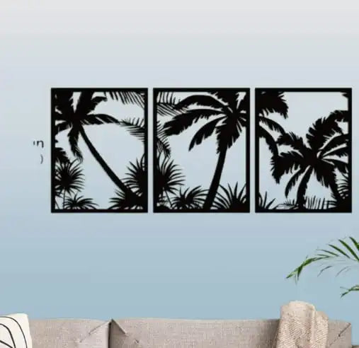 Wooden Palm Trees Wall Decoration (3pc Set) - Binnoor Collection