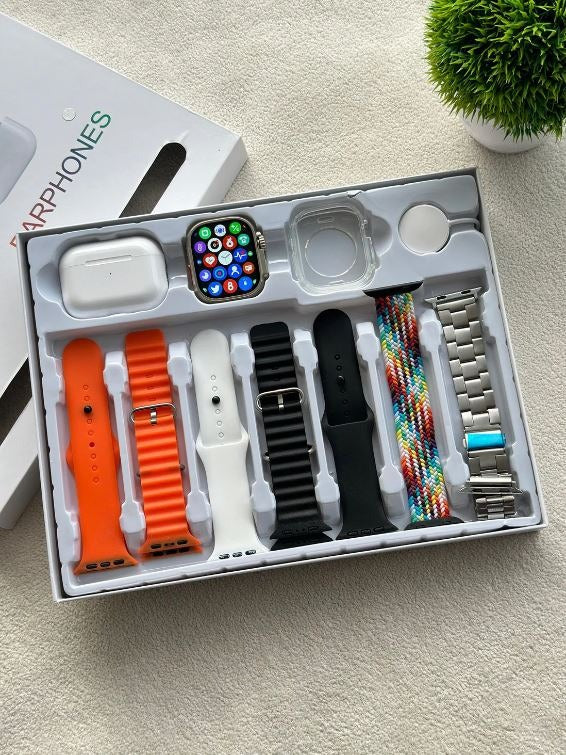 i20 Ultra Max Smartwatch with Earpods Pro 2 & 7 Premium Interchangeable Straps - The Ultimate Tech Bundle - Binnoor Collection