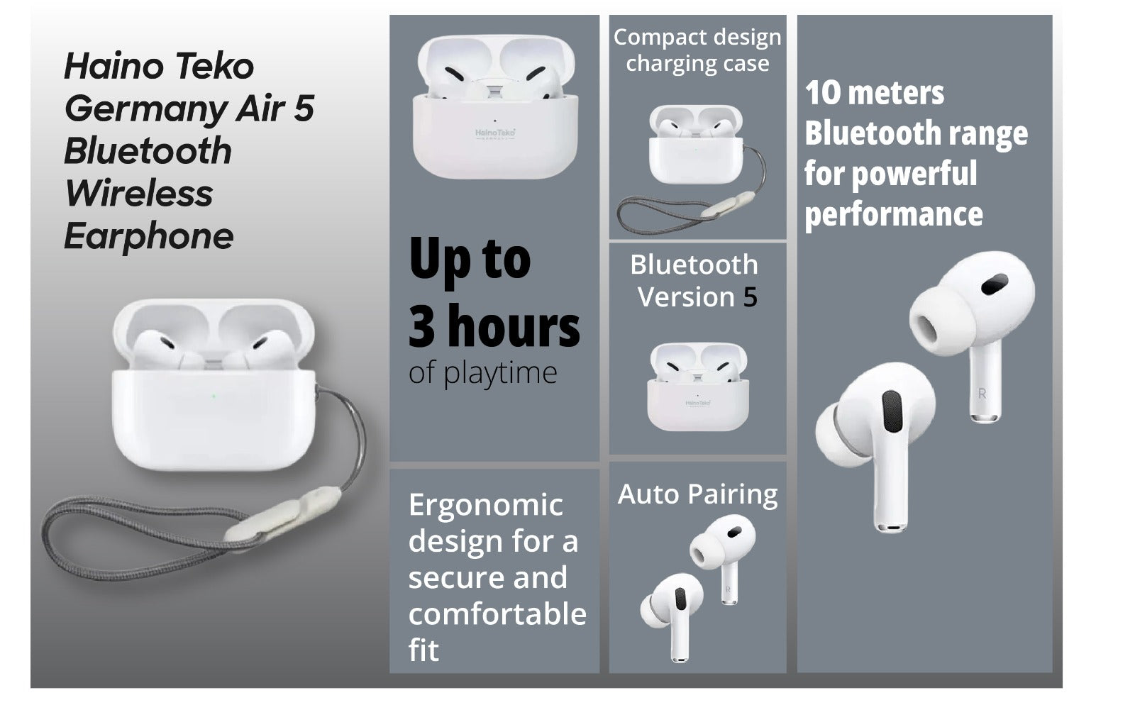 Haino Teko GERMANY Air-5 Bluetooth Earbuds – Premium Sound, Deep Bass, ENC & ANC Noise Cancellation - Binnoor Collection