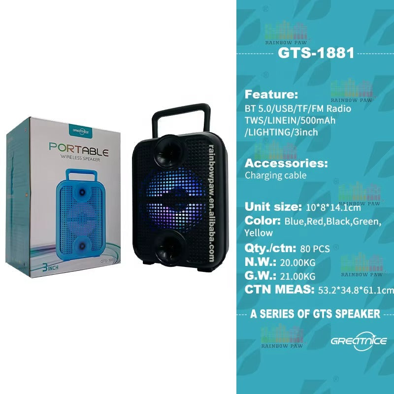 GTS-1881 GlowBeat 3-Inch Bluetooth Speaker with Dynamic Lighting Effects - Binnoor Collection