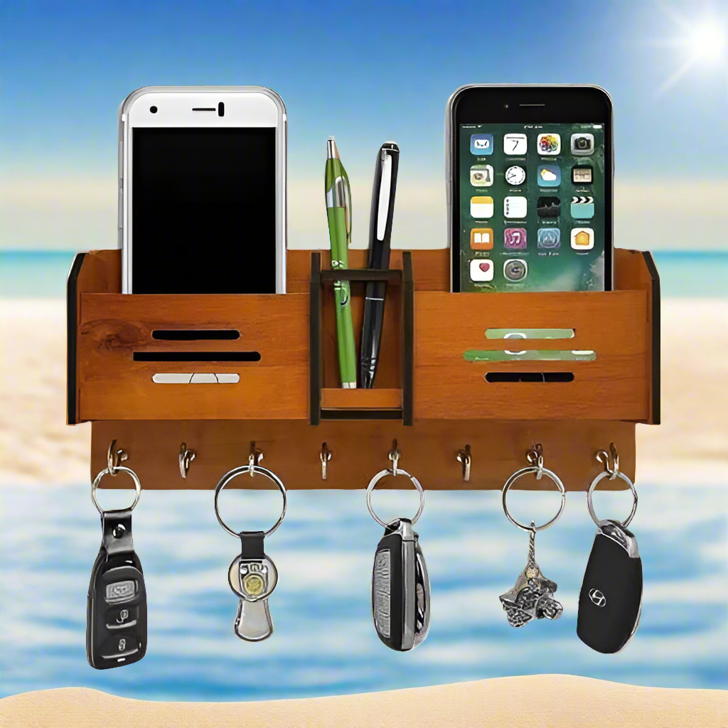 Wooden Wall Hanging Mobile Holder and Key Holder 3D DIY Design - Binnoor Collection