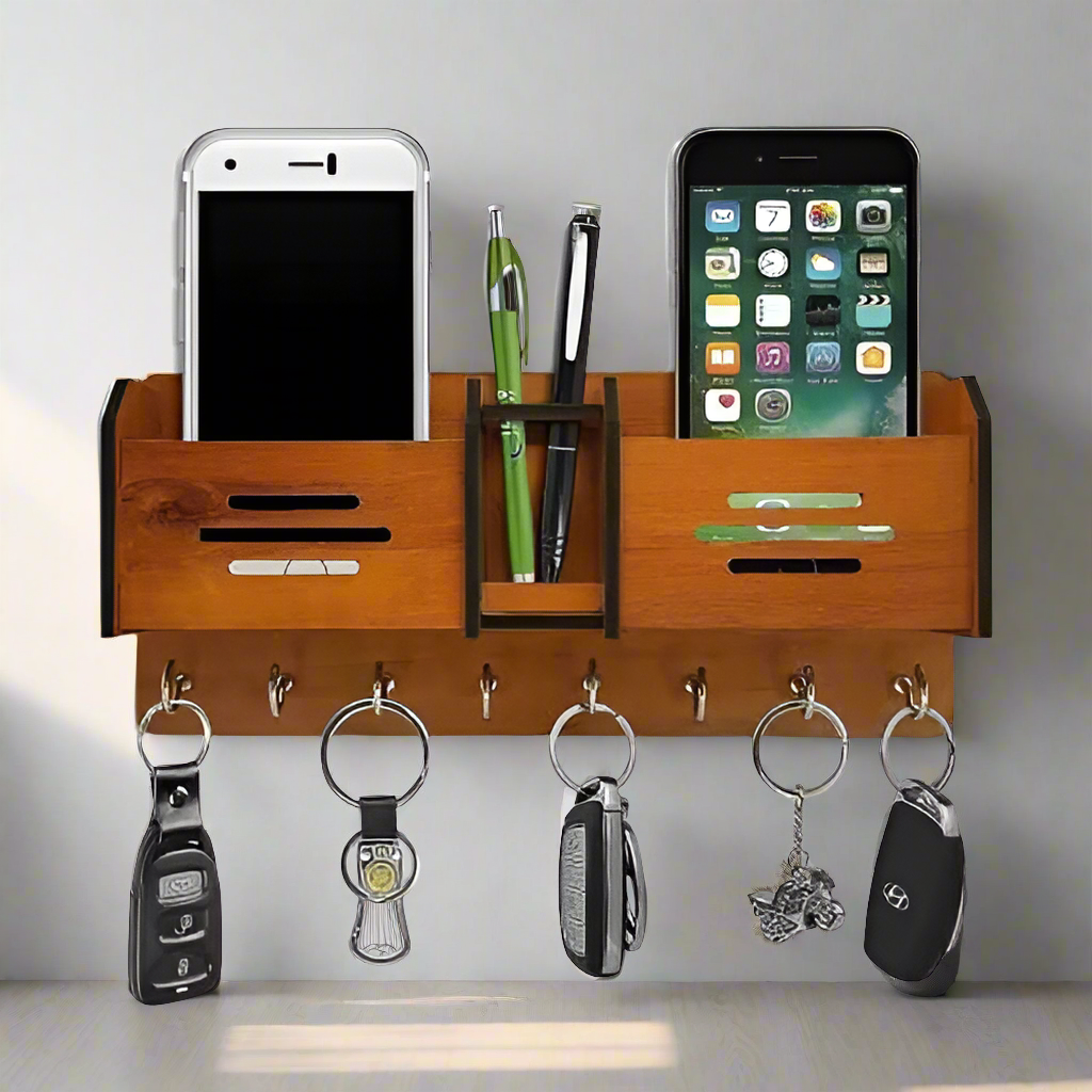 Wooden Wall Hanging Mobile Holder and Key Holder 3D DIY Design - Binnoor Collection