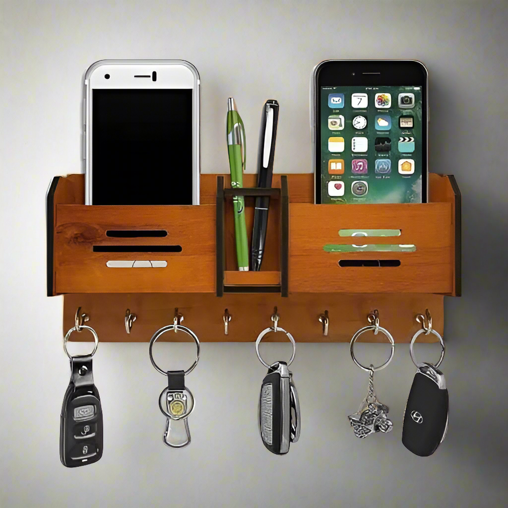 Wooden Wall Hanging Mobile Holder and Key Holder 3D DIY Design - Binnoor Collection