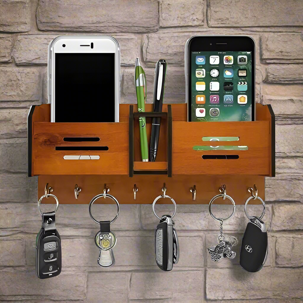 Wooden Wall Hanging Mobile Holder and Key Holder 3D DIY Design - Binnoor Collection
