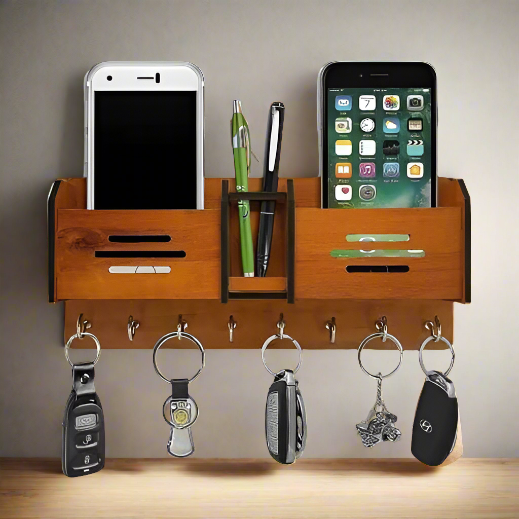 Wooden Wall Hanging Mobile Holder and Key Holder 3D DIY Design - Binnoor Collection