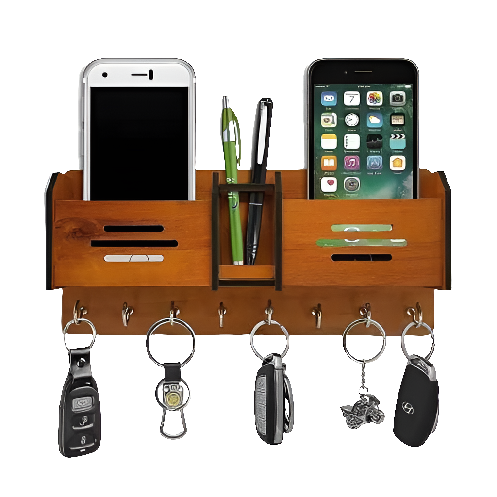 Wooden Wall Hanging Mobile Holder and Key Holder 3D DIY Design - Binnoor Collection