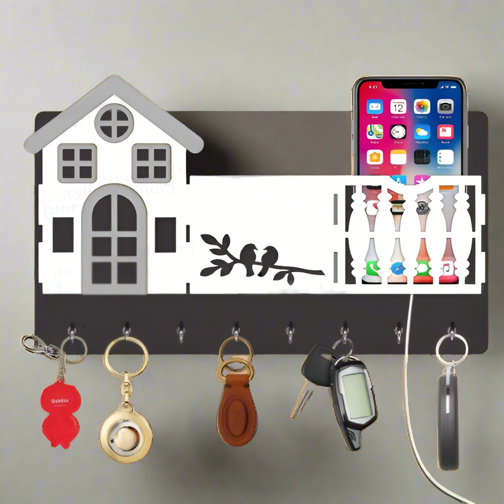 Mobile & key 3D Home Design With Sparrow Engraving Wooden Key Holder - Binnoor Collection