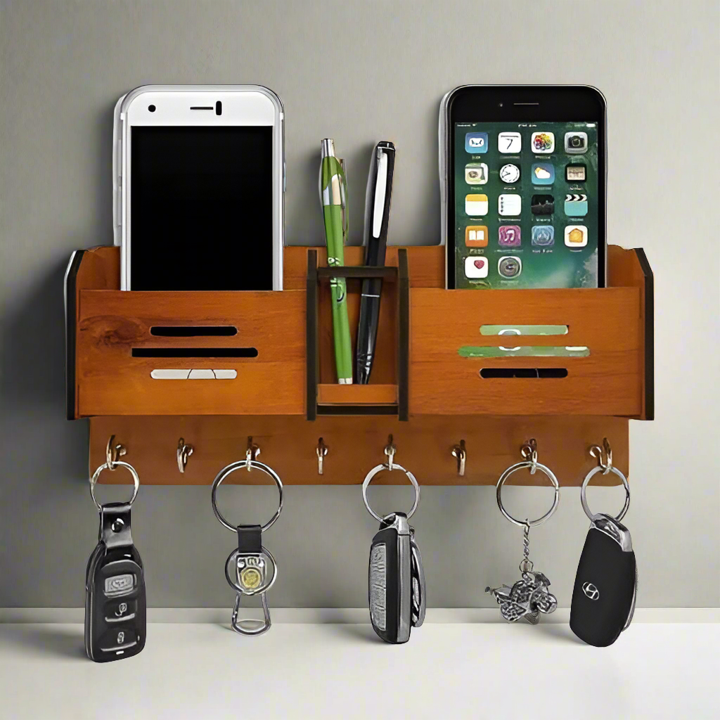Wooden Wall Hanging Mobile Holder and Key Holder 3D DIY Design - Binnoor Collection