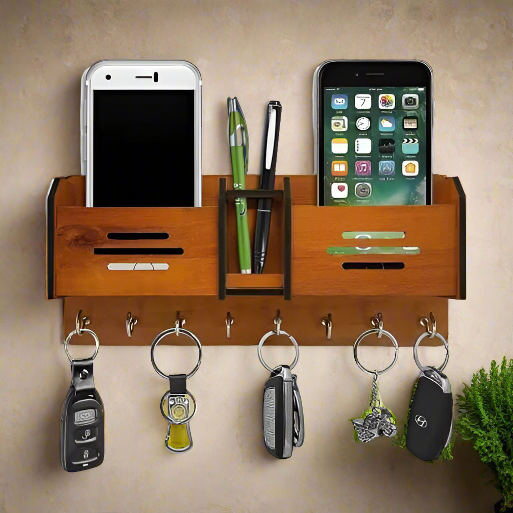 Wooden Wall Hanging Mobile Holder and Key Holder 3D DIY Design - Binnoor Collection