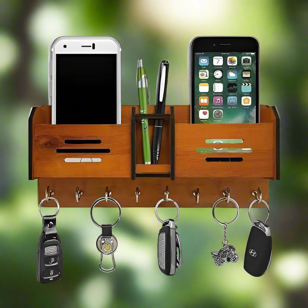 Wooden Wall Hanging Mobile Holder and Key Holder 3D DIY Design - Binnoor Collection