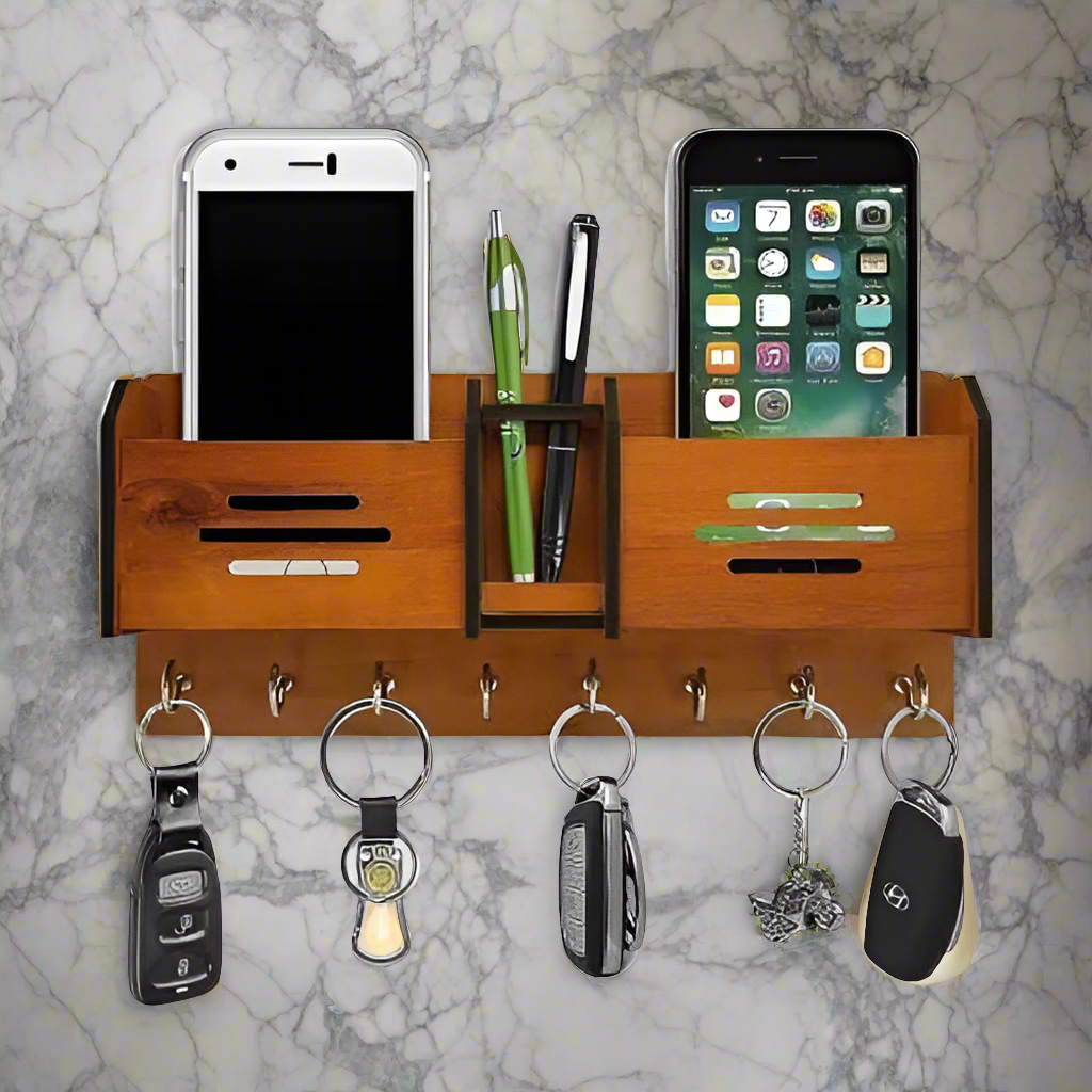 Wooden Wall Hanging Mobile Holder and Key Holder 3D DIY Design - Binnoor Collection