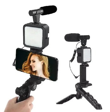 AY 49 All-in-One Video Creation Kit – Tripod, Microphone, LED Light, and Mobile Holder for Perfect Vlogs" - Binnoor Collection