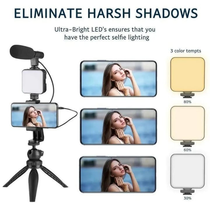 AY 49 All-in-One Video Creation Kit – Tripod, Microphone, LED Light, and Mobile Holder for Perfect Vlogs" - Binnoor Collection