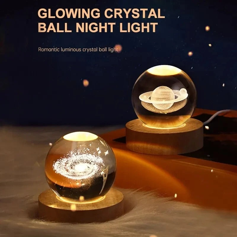 3D Galaxy Crystal Ball Night Light – Astronaut, Moon & Planet Glow Lamp - Binnoor Collection