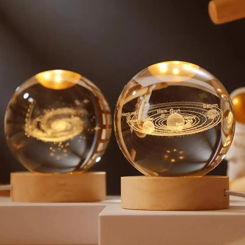 3D Galaxy Crystal Ball Night Light – Astronaut, Moon & Planet Glow Lamp - Binnoor Collection