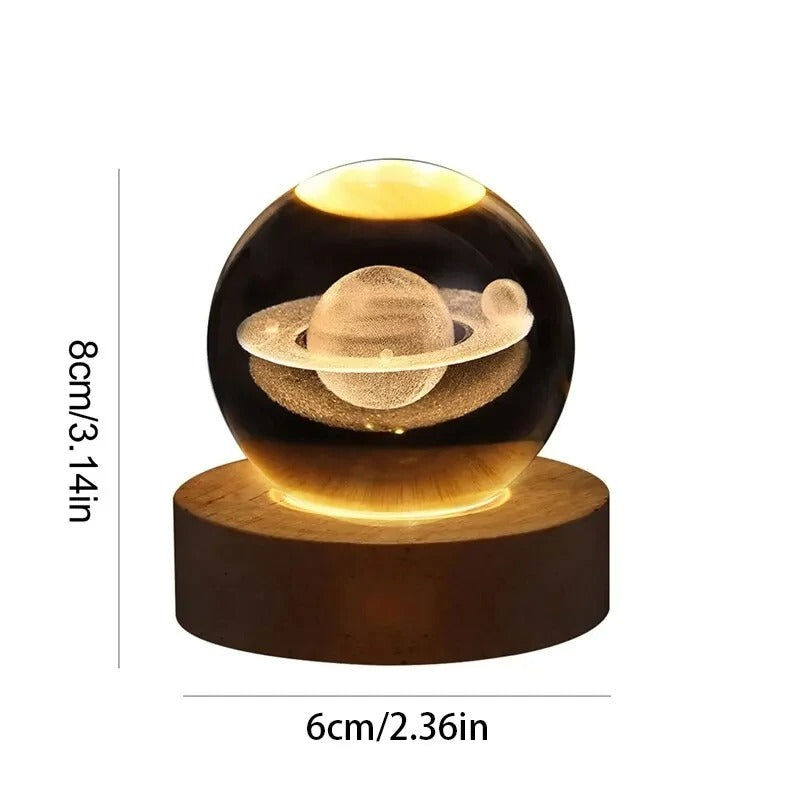 3D Galaxy Crystal Ball Night Light – Astronaut, Moon & Planet Glow Lamp - Binnoor Collection