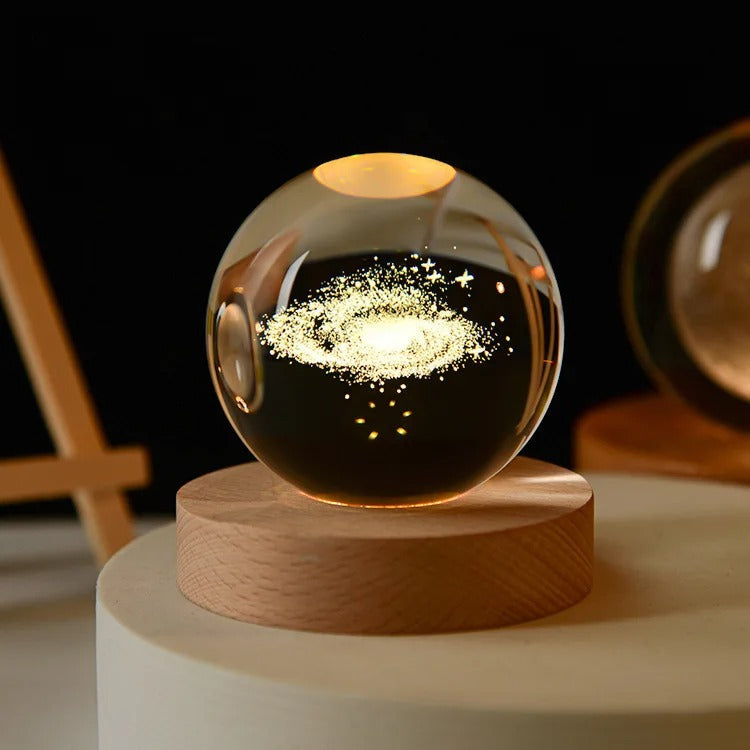3D Galaxy Crystal Ball Night Light – Astronaut, Moon & Planet Glow Lamp - Binnoor Collection