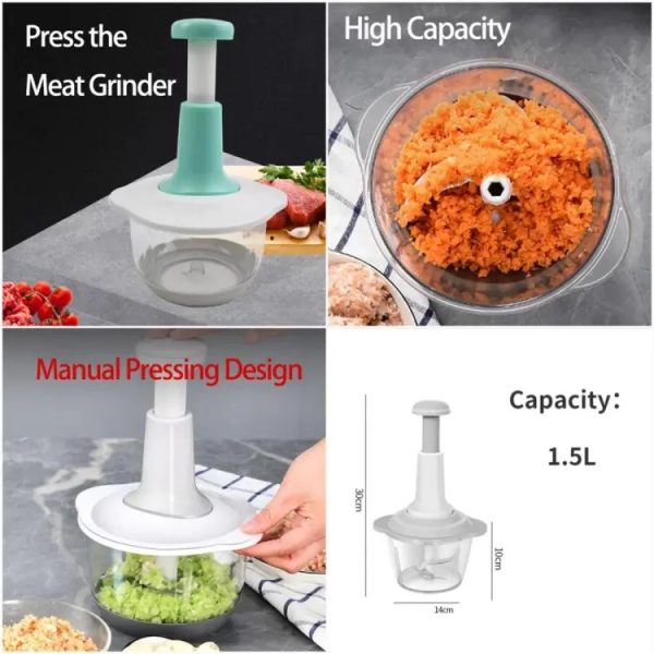 Multi-functional Vegetable Meat Grinder, Grater, Chopper – 1.5 Liter (random Color) - Binnoor Collection